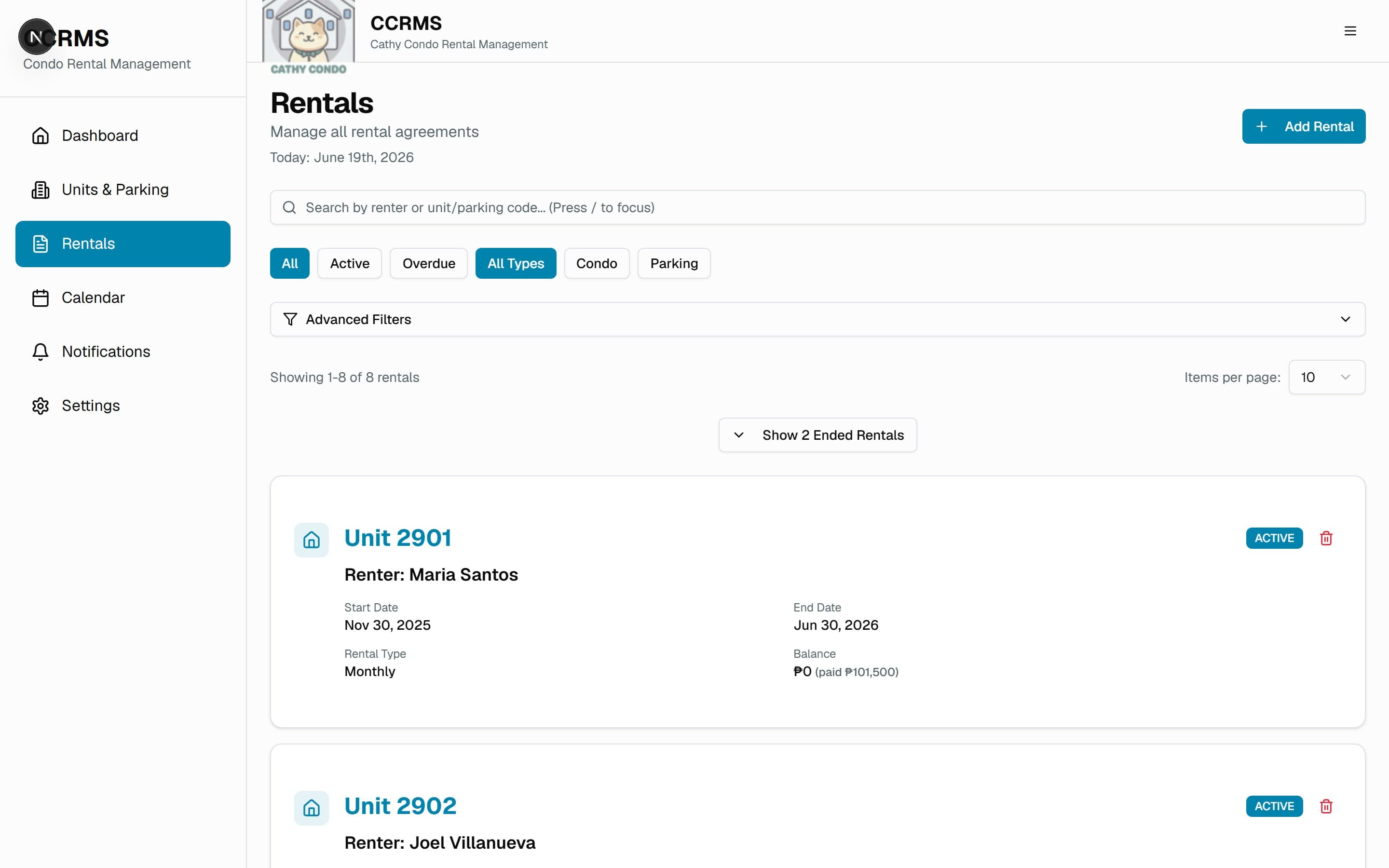 Cathy CCRMS — interface screenshot
